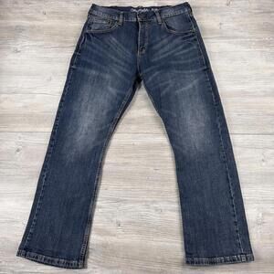 Wrangler Retro Slim Boot Jeans Mens 34x30 Dark Wash Bootcut Whiskered EUC